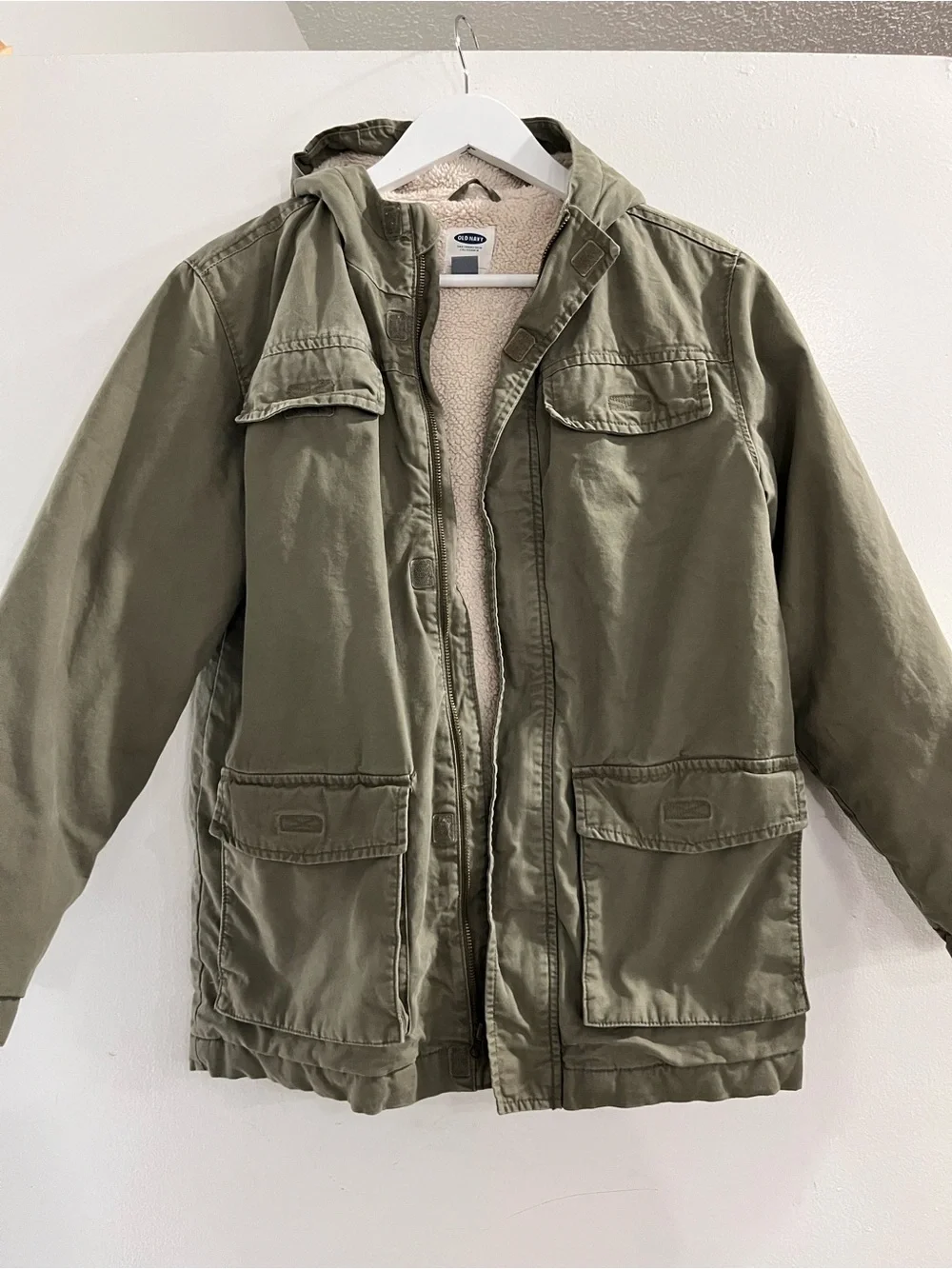 Old Navy Olive Green Hooded Sherpa-Lined Youth Jacket Size 14-16 XL